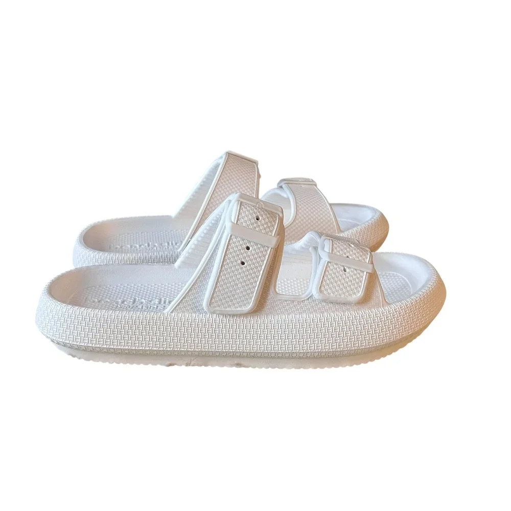 JSlides Beach Slides White EVA Comfort Adjustable Buckle Sliders Sandals Size 9M